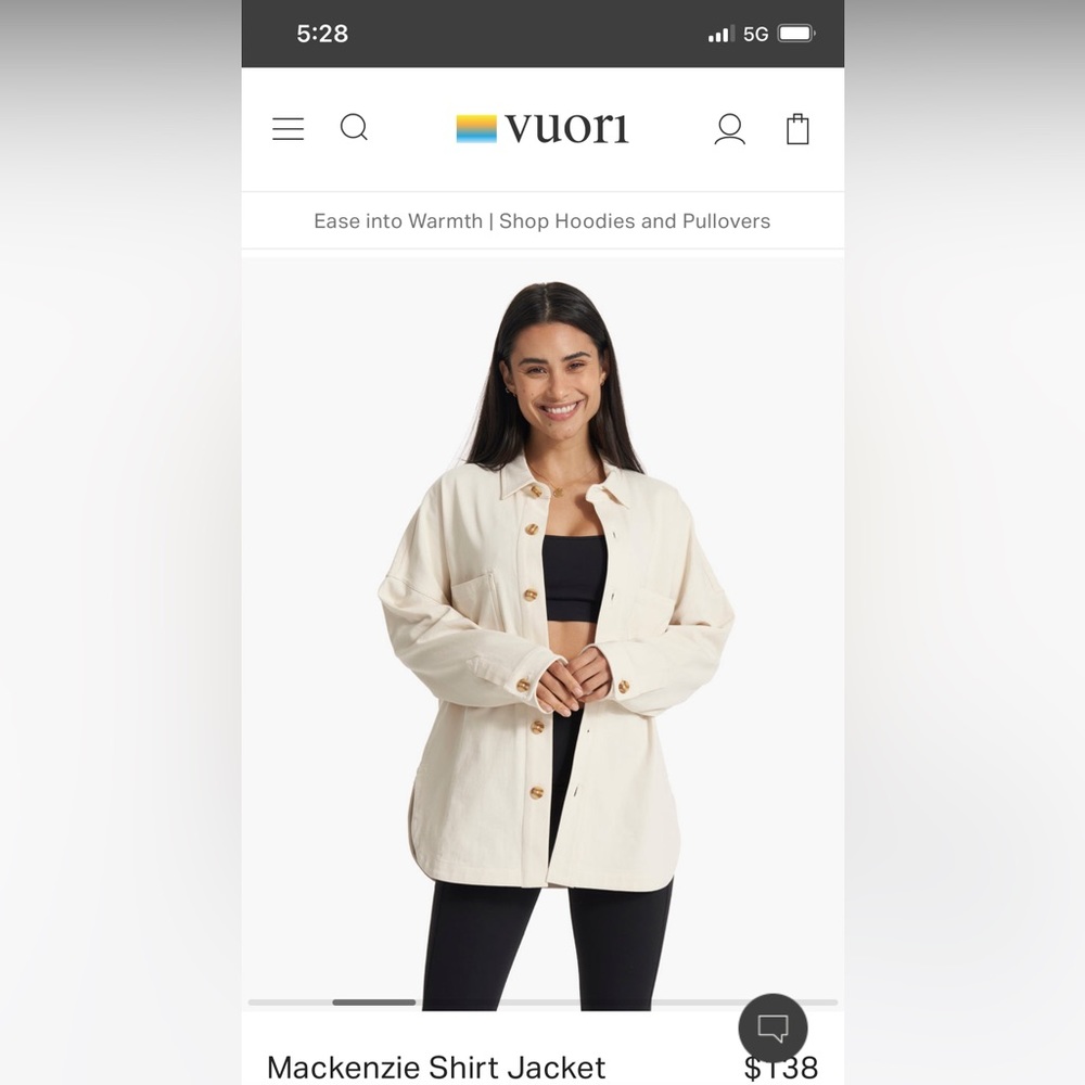 NWOT Vuori Mackenzie Shirt Jacket